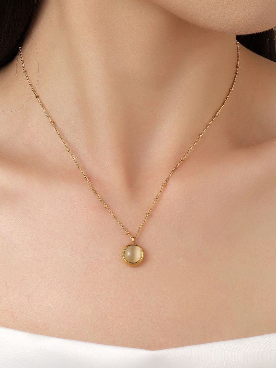 

SALTY Stainless Steel Circular Pendants with Chains, Gold