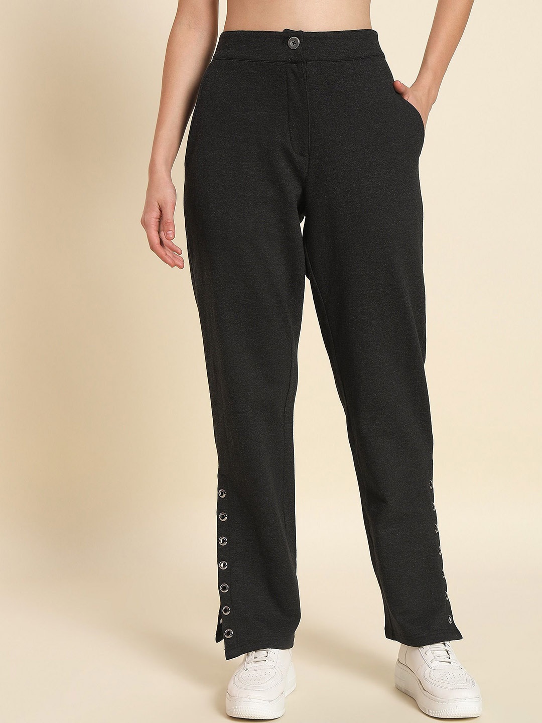

PockMAN Relaxed Fit Flared Side Slit Trousers, Charcoal
