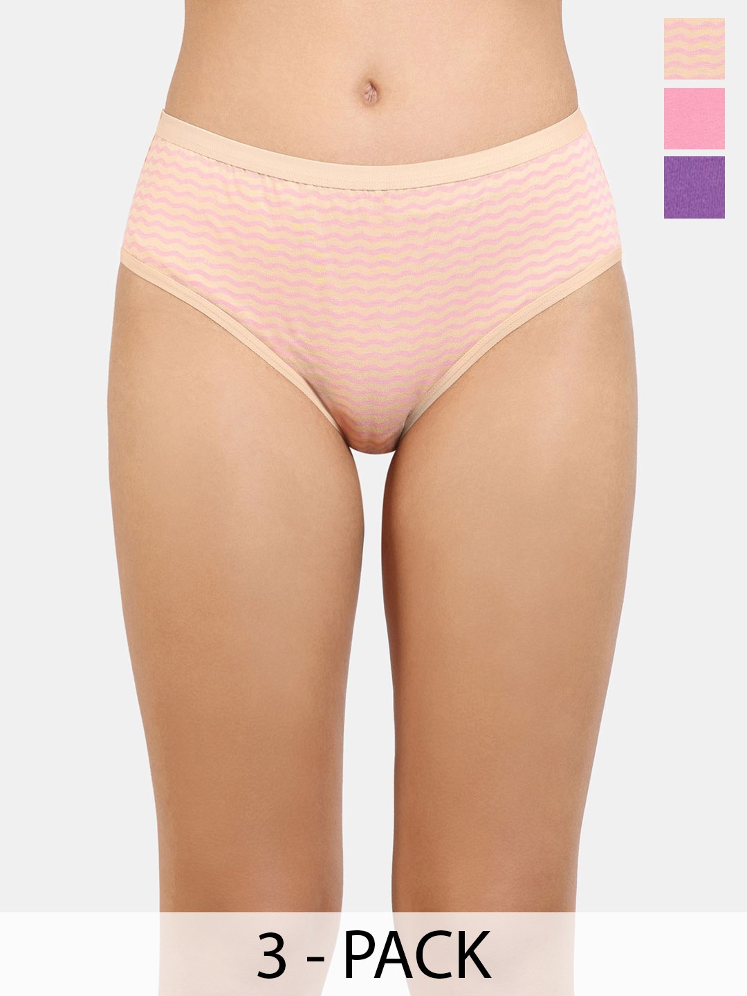 

Rosaline by Zivame Women Pack Of 3 Assorted Hipster Briefs RO2075FASHAGREN, Peach