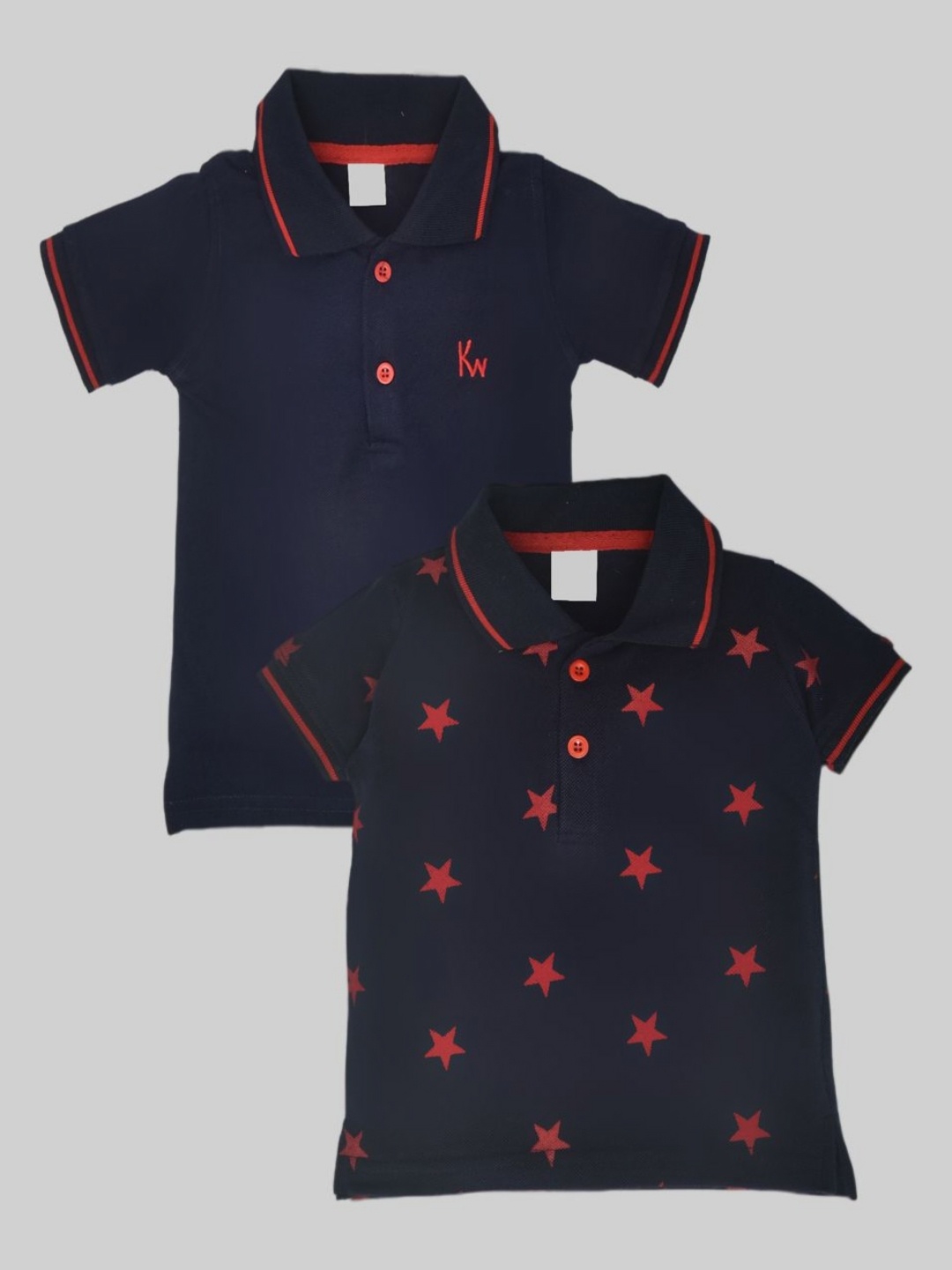 

BAESD Pack Of 2 Boys Conversational Printed Polo Collar Cotton T-shirts, Navy blue