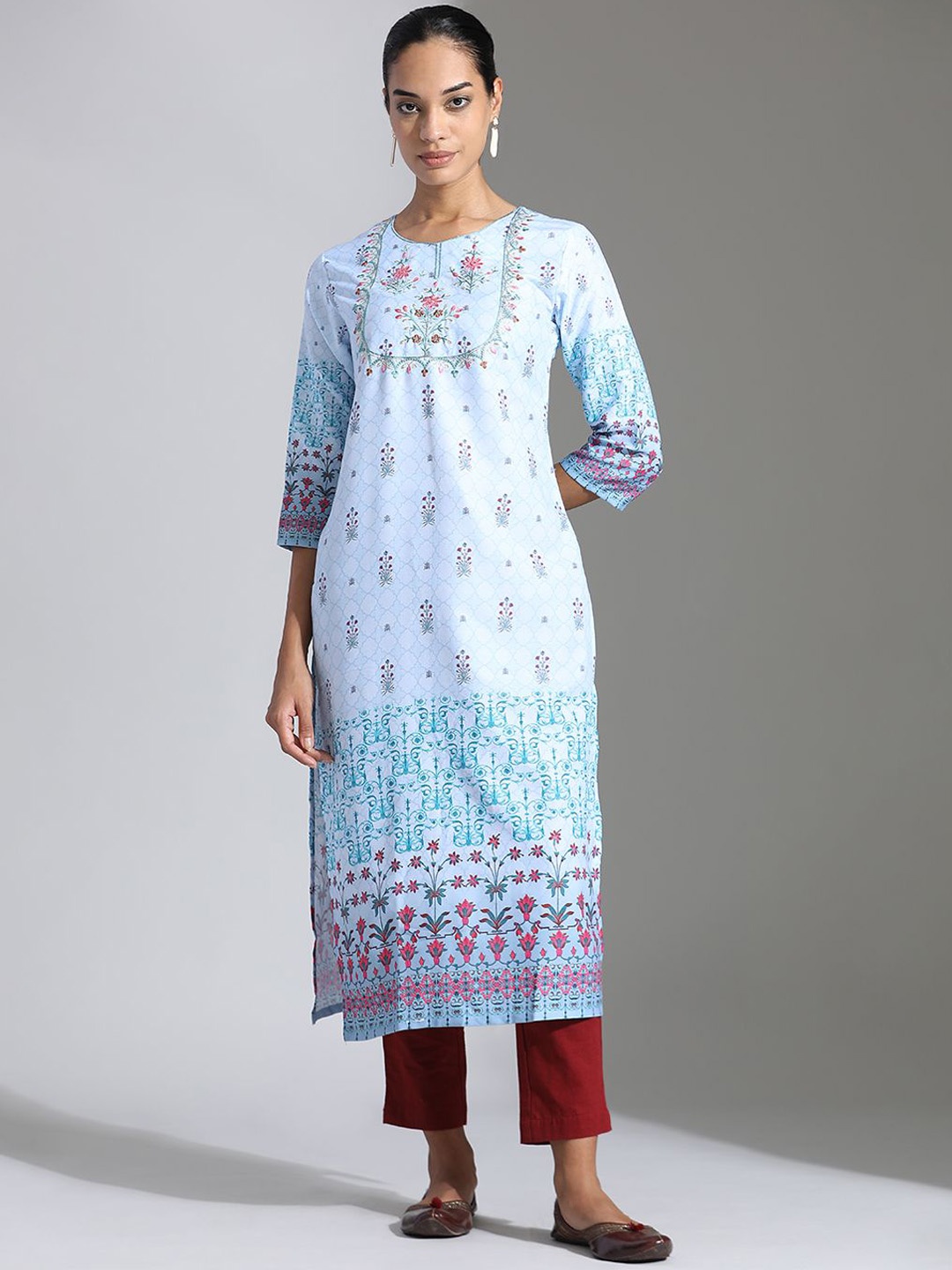 

Jaipur Kurti Floral Printed Straight Kurta, Blue