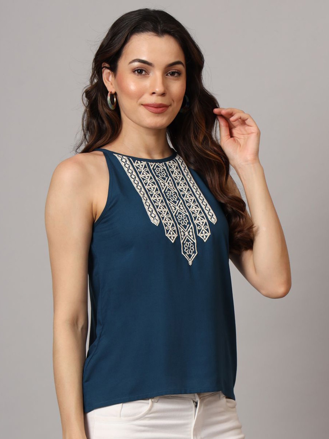 

Anouk Rustic Embroidered Top, Teal