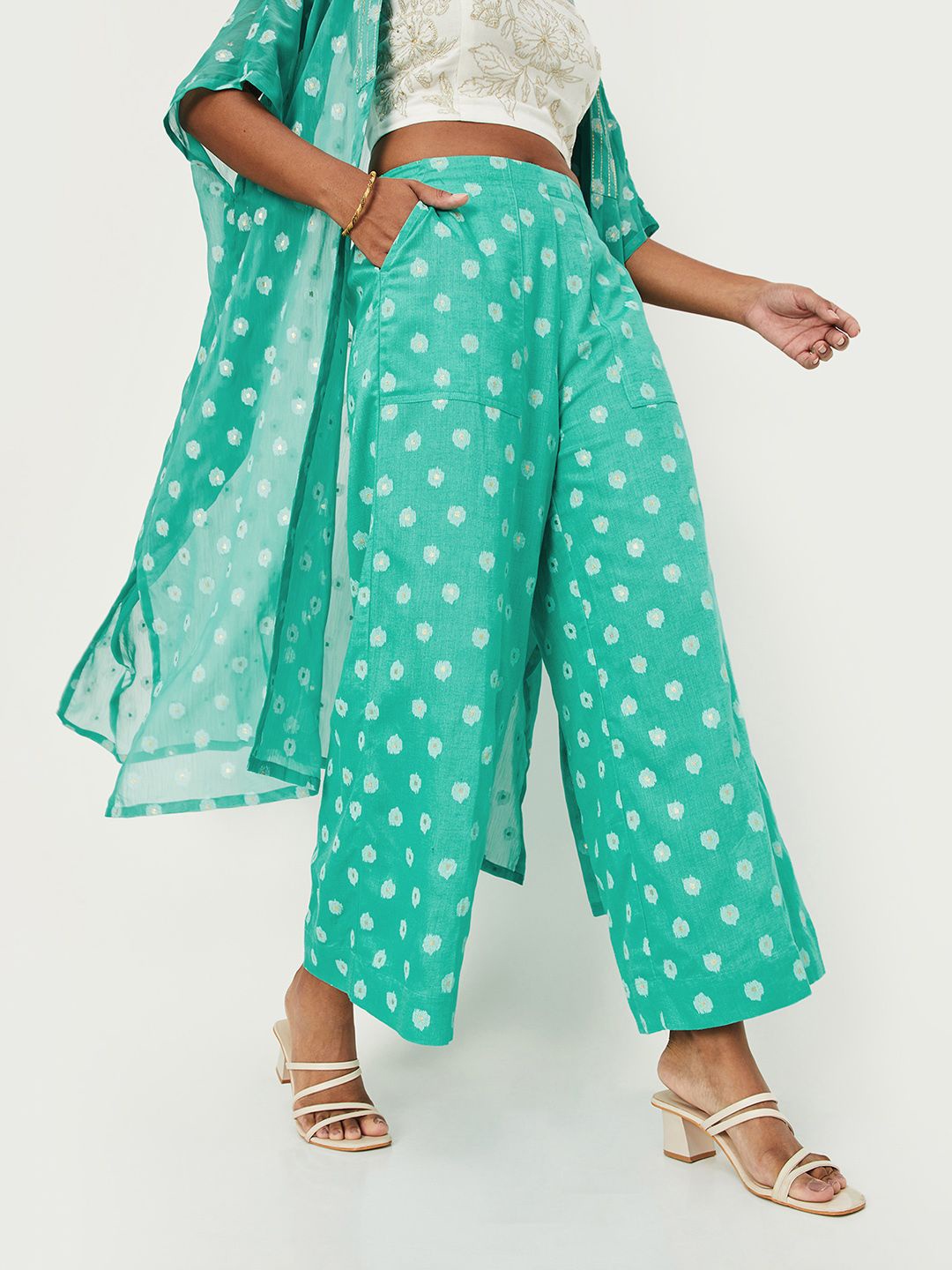 

Max x Kalki Women Printed Palazzos, Sea green