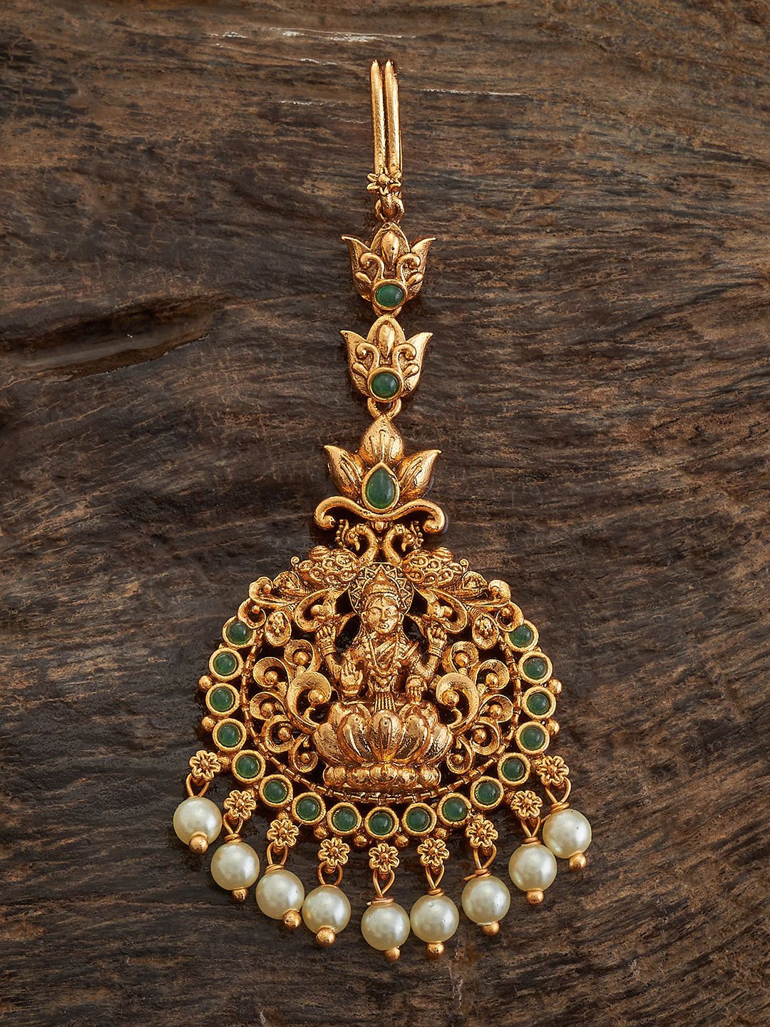 

Kushal's Fashion Jewellery Artificial Stones and Beads Studded Maang Tikka, Gold