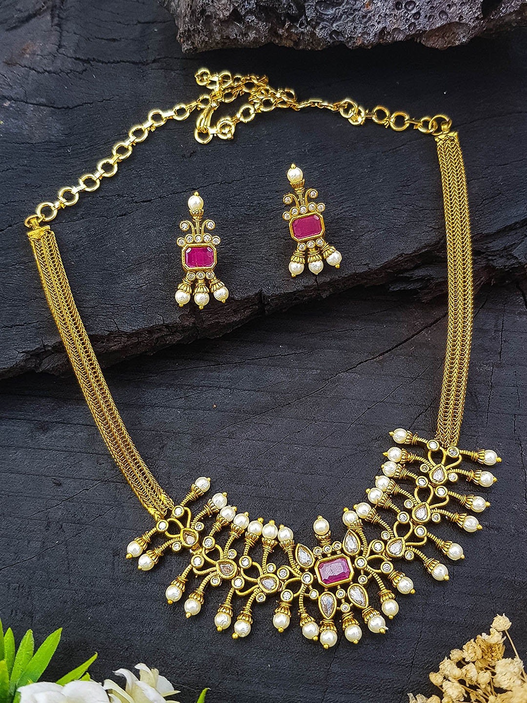 

GRIIHAM Gold-Plated American Diamond Studded Jewellery Set