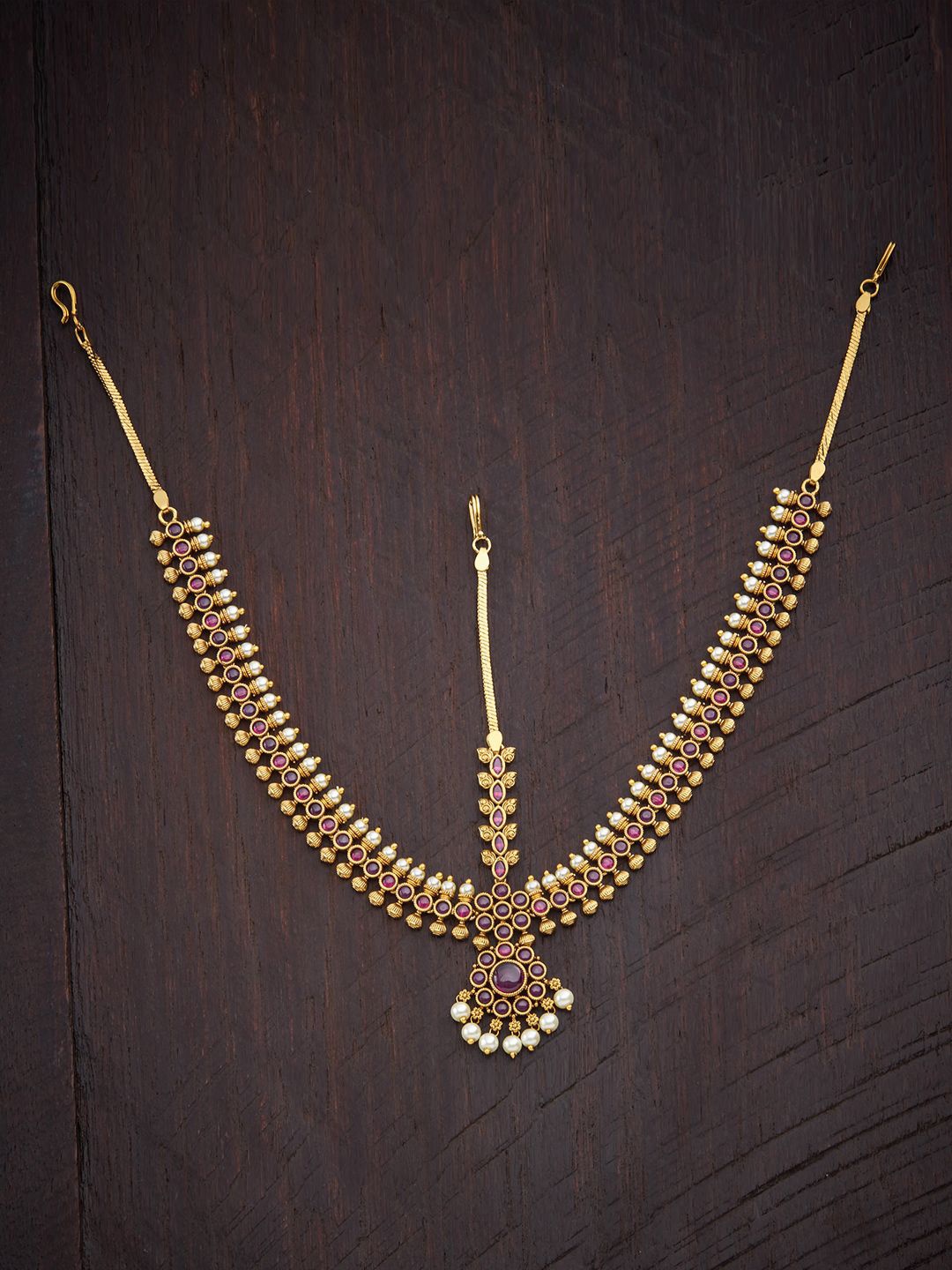 

Kushal's Fashion Jewellery Gold-Plated Stones Studded & Beaded Matha Patti