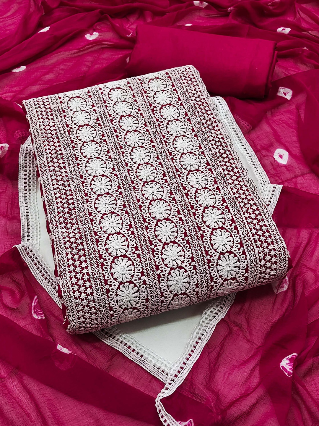 

Ishin Ethnic Motifs Embroidered Silk Georgette Unstitched Dress Material, Pink