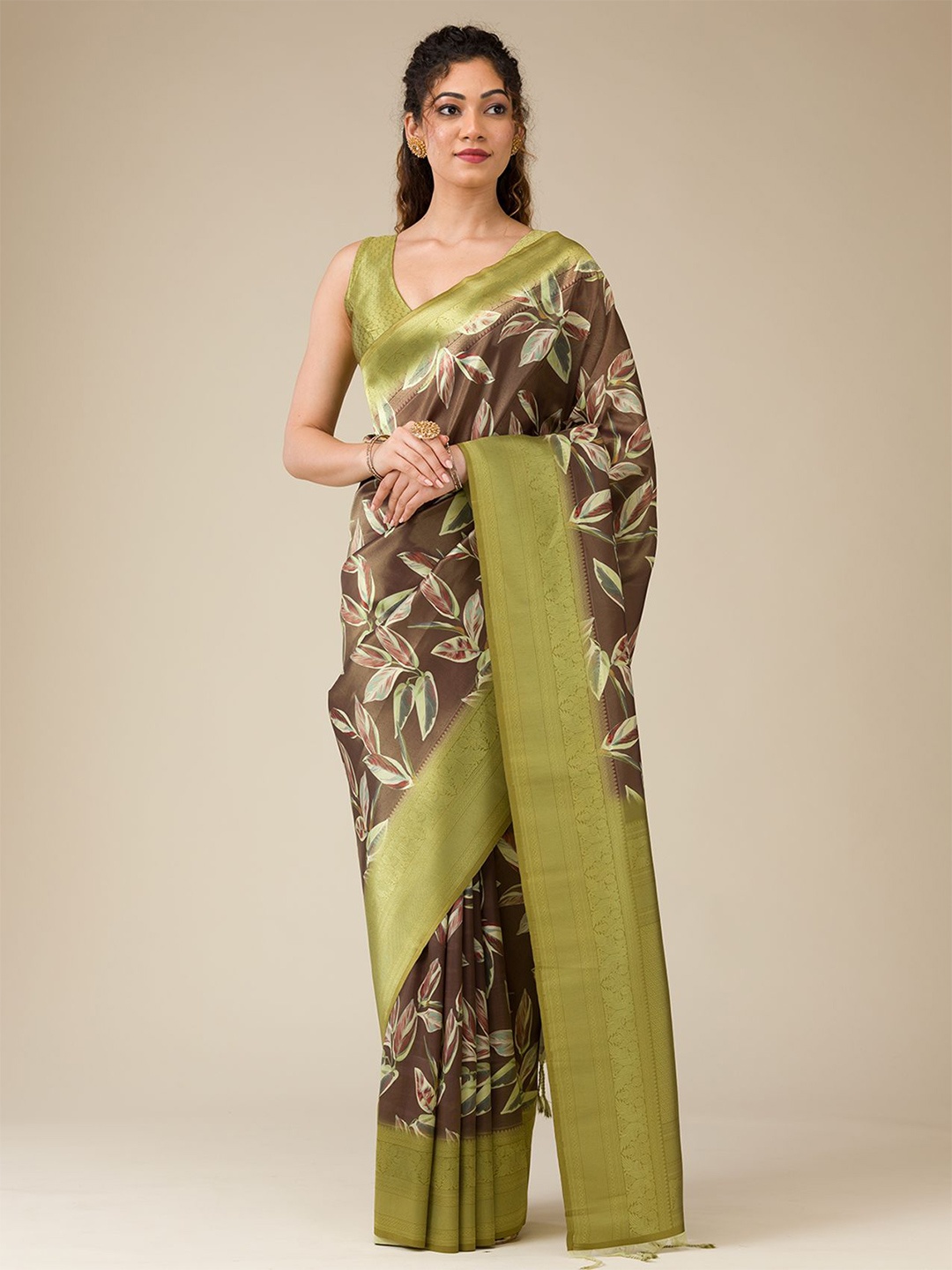 

Koskii Floral Zari Saree, Brown