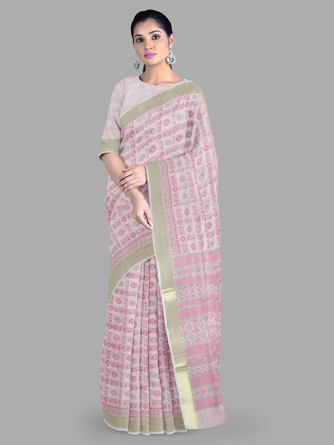 

The Chennai Silks Ethnic Motifs Printed Pure Cotton Chanderi Saree, Pink
