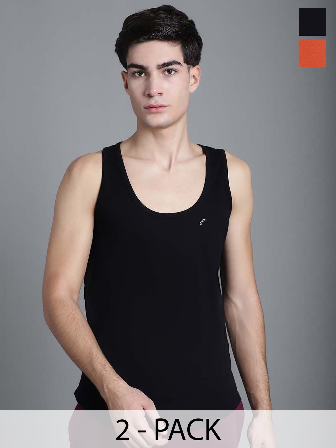 

FBAR Men Pack of 2 Cotton Anti-Bacterial Innerwear Vest FBC-01-08, Black
