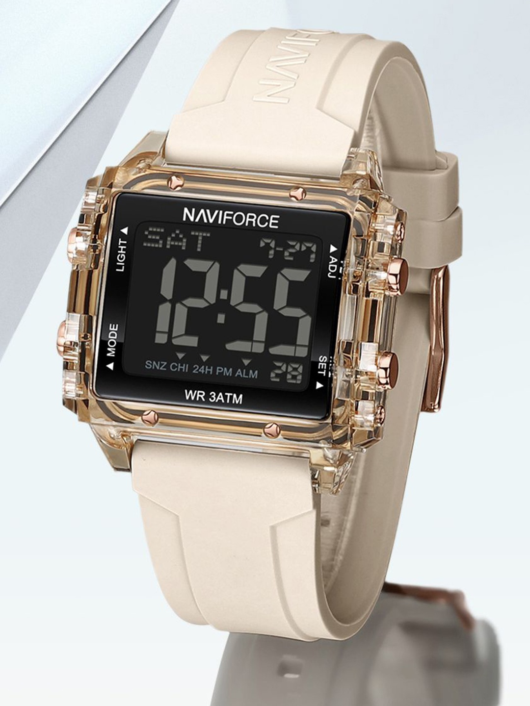 

Naviforce Women Brass Embellished Dial & Straps Analogue and Digital Watch NF7101 RGBG, Beige