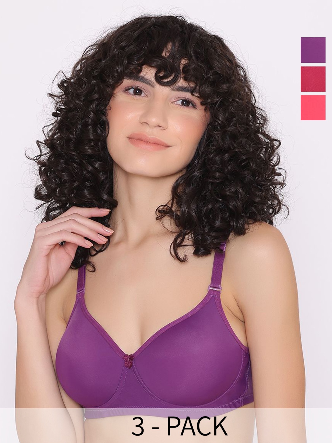

INKURV Solid Full Coverage Lightly Padded Bra Pack Of 3, Pink