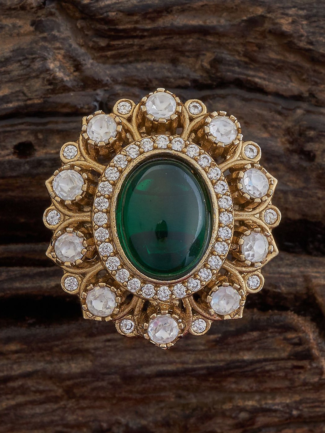 

Kushal's Fashion Jewellery Kundan Studded Adjustable Finger Ring, Gold
