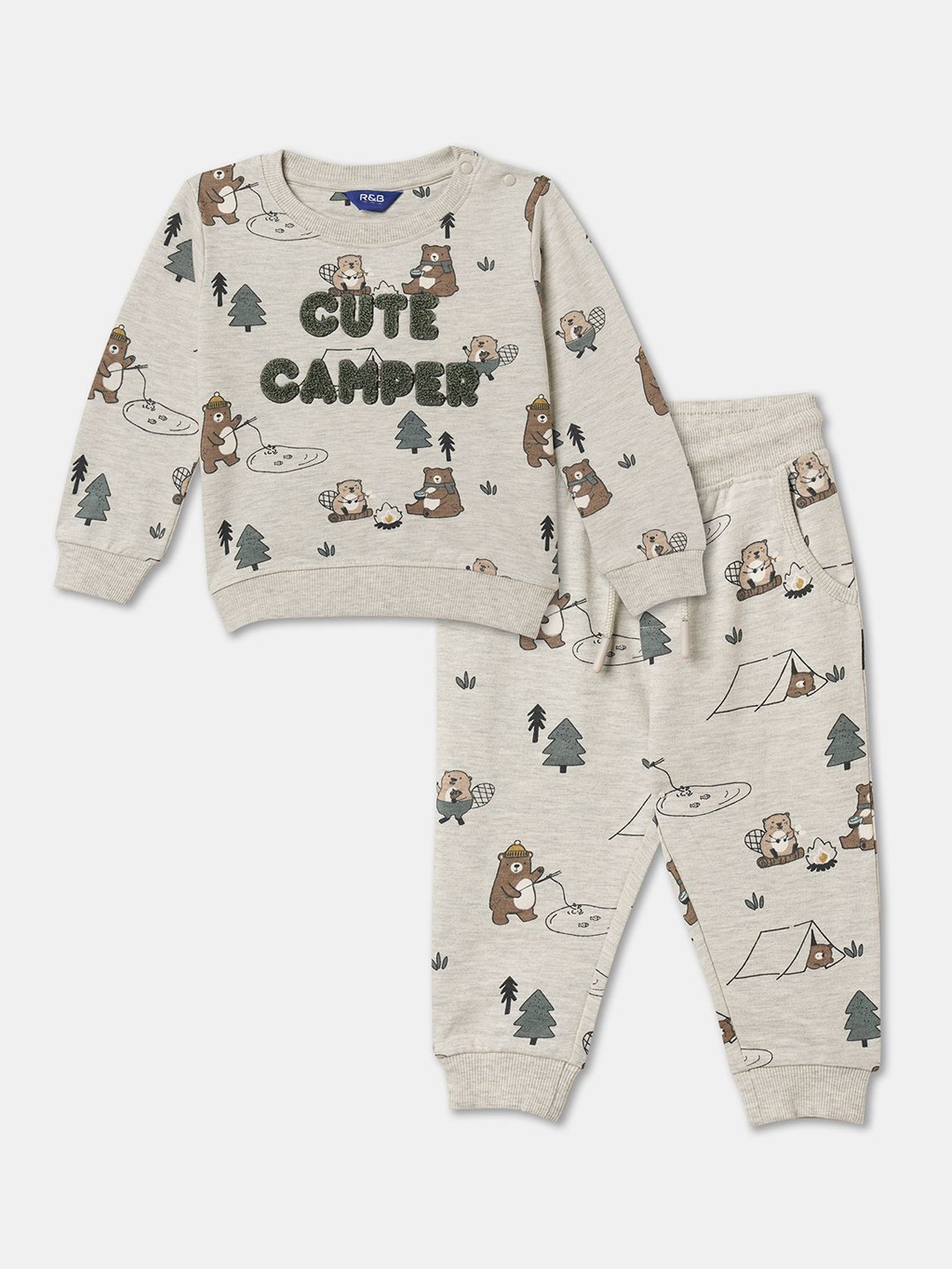 

R&B Boys Conversational Printed Sweatshirt With Joggers, Beige