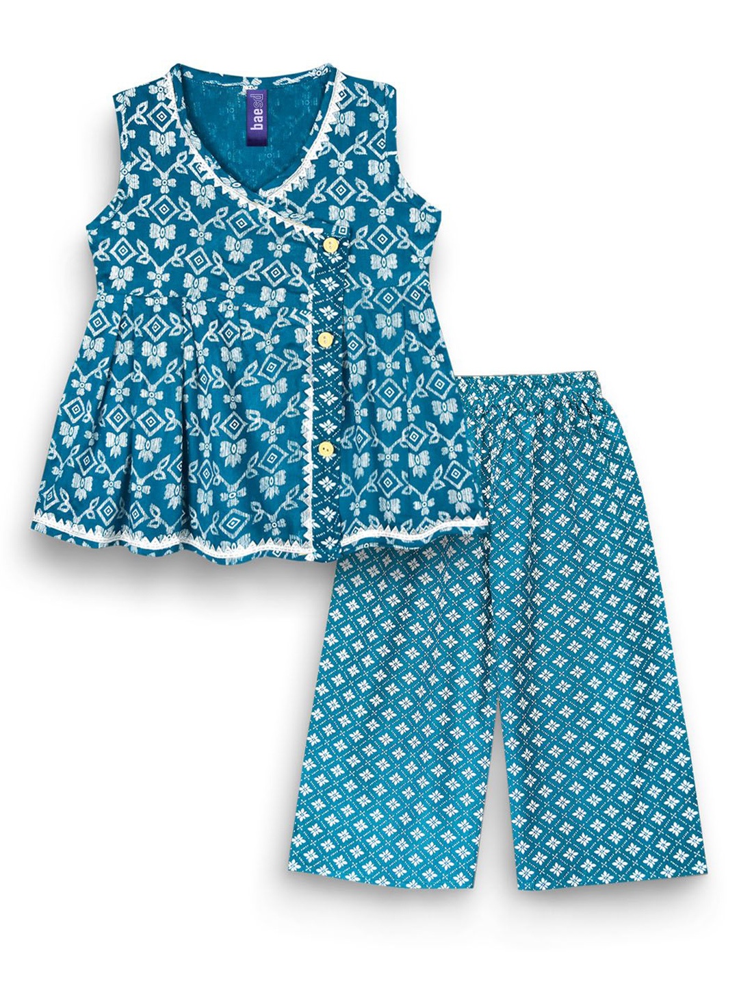 

BAESD Girls Printed V-Neck Tunic with Trousers, Blue