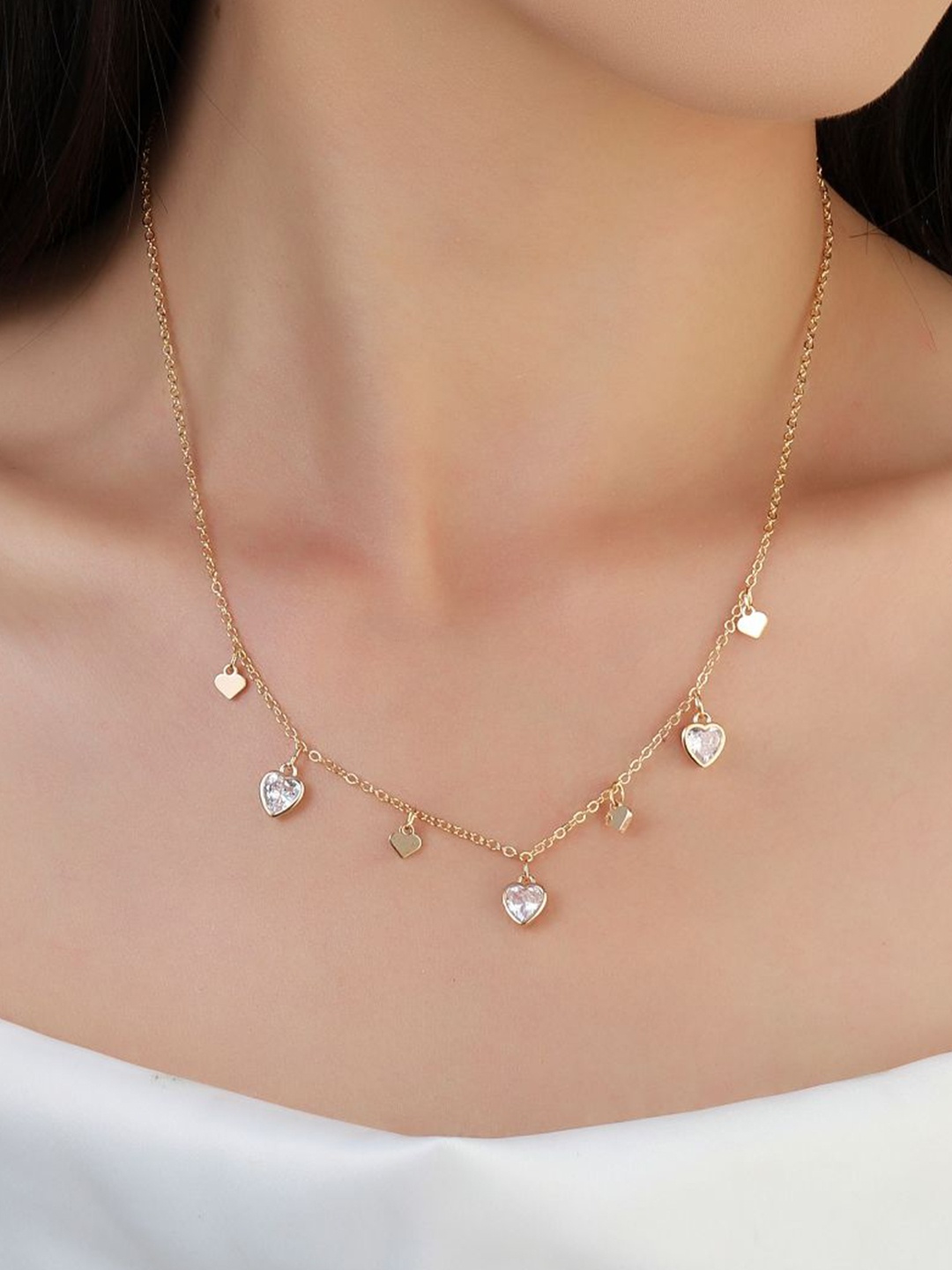 

SALTY Crystal Heart Tassel Necklace for Women, Gold