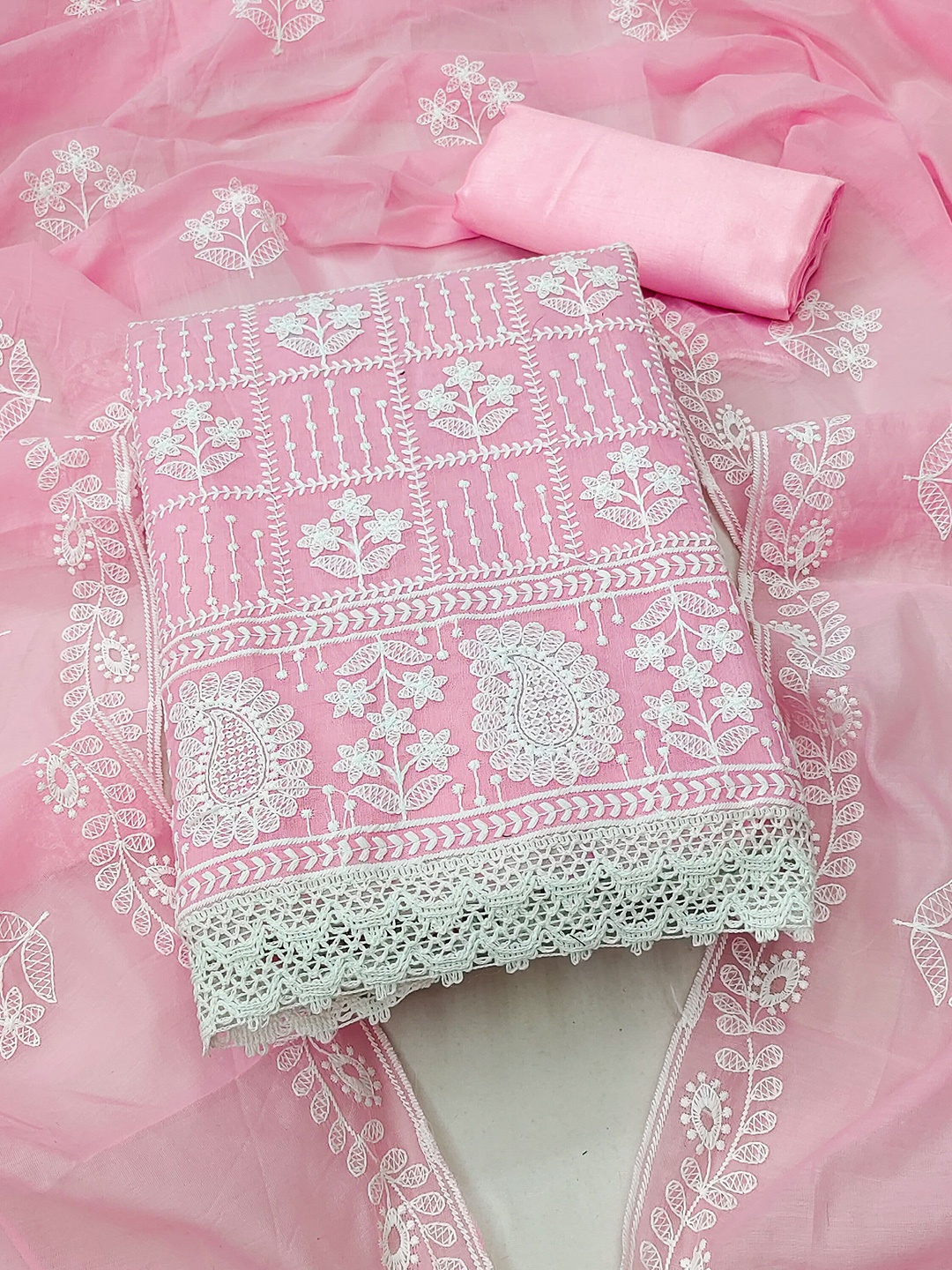 

Ishin Ethnic Motifs Embroidered Unstitched Dress Material, Pink