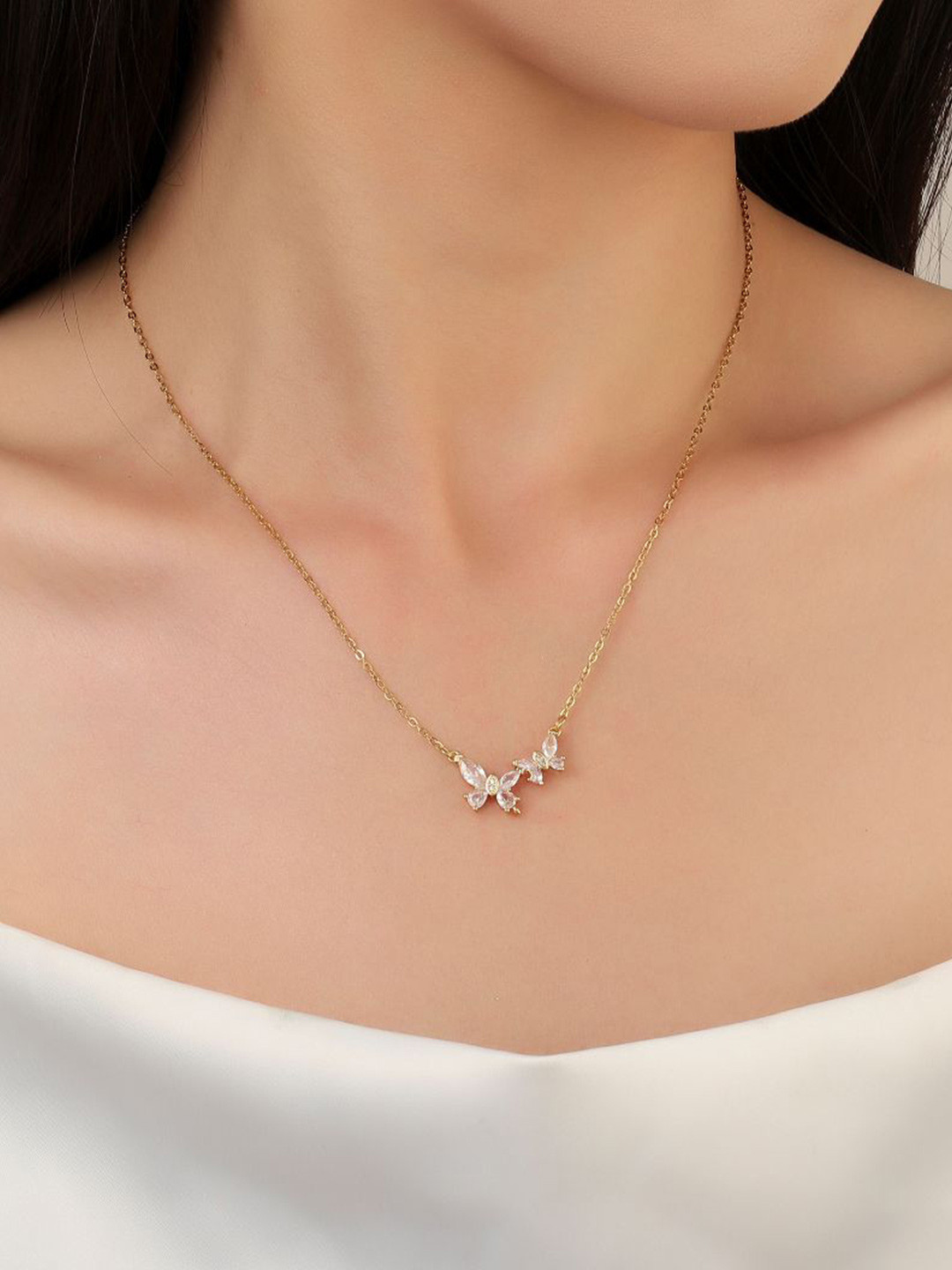 

SALTY Duo Stainless Steel Crystal Studded Buttery Necklace, Gold