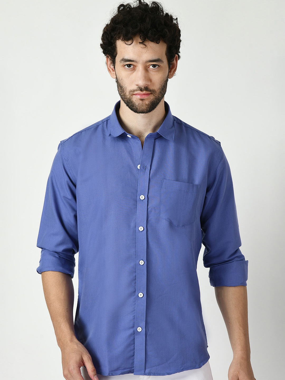 

PEBCO Men Classic Slim Fit Opaque Casual Shirt, Blue