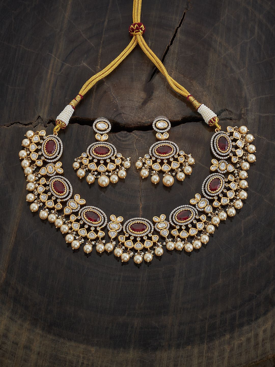 

Kushal's Fashion Jewellery Kundan Stone Studded Jewellery Set, Gold