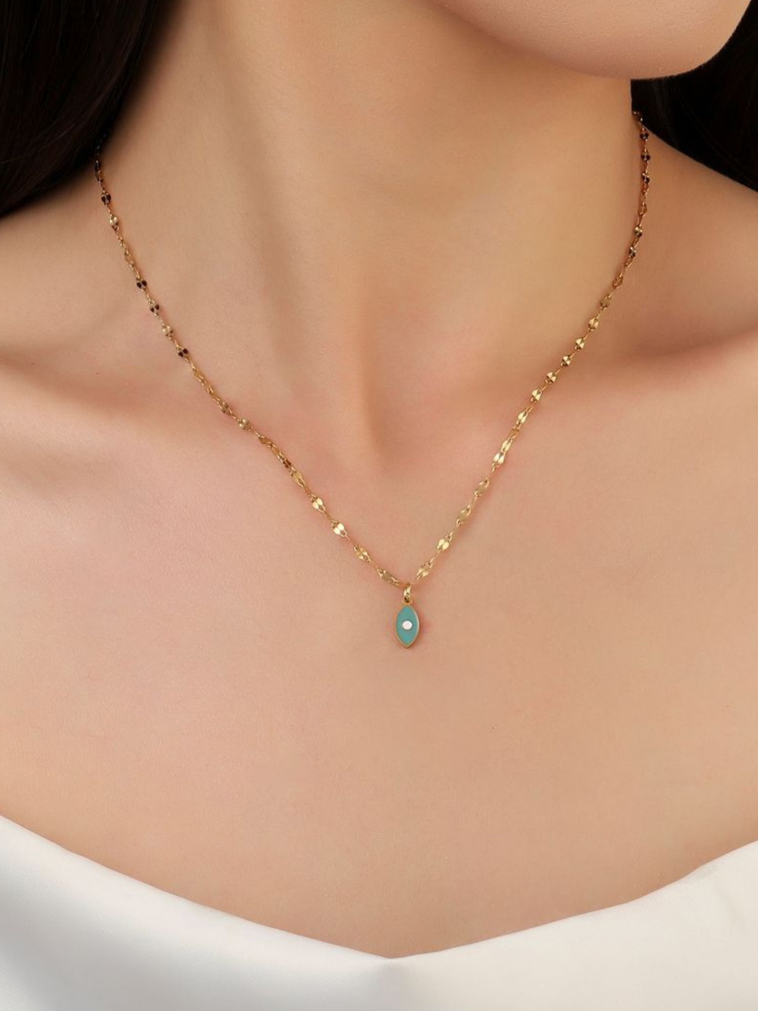 

SALTY Stainless Steel Evil Eye Pendant with Chain, Gold