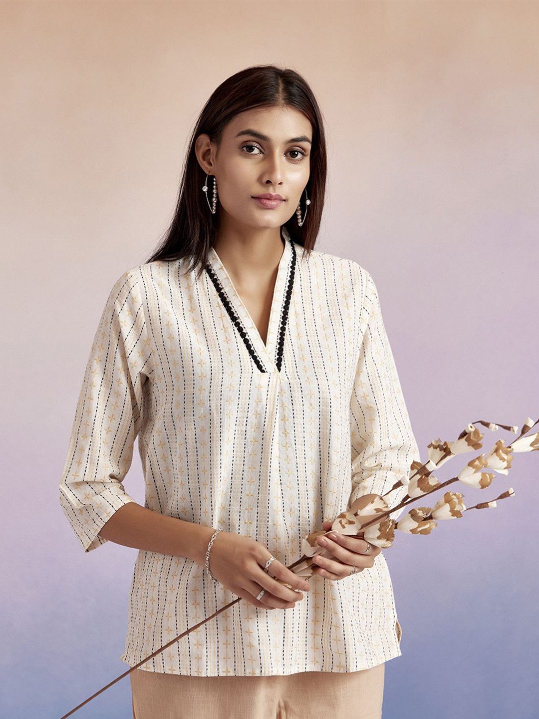 

Jaipur Kurti Woven Design Casual Top, Off white