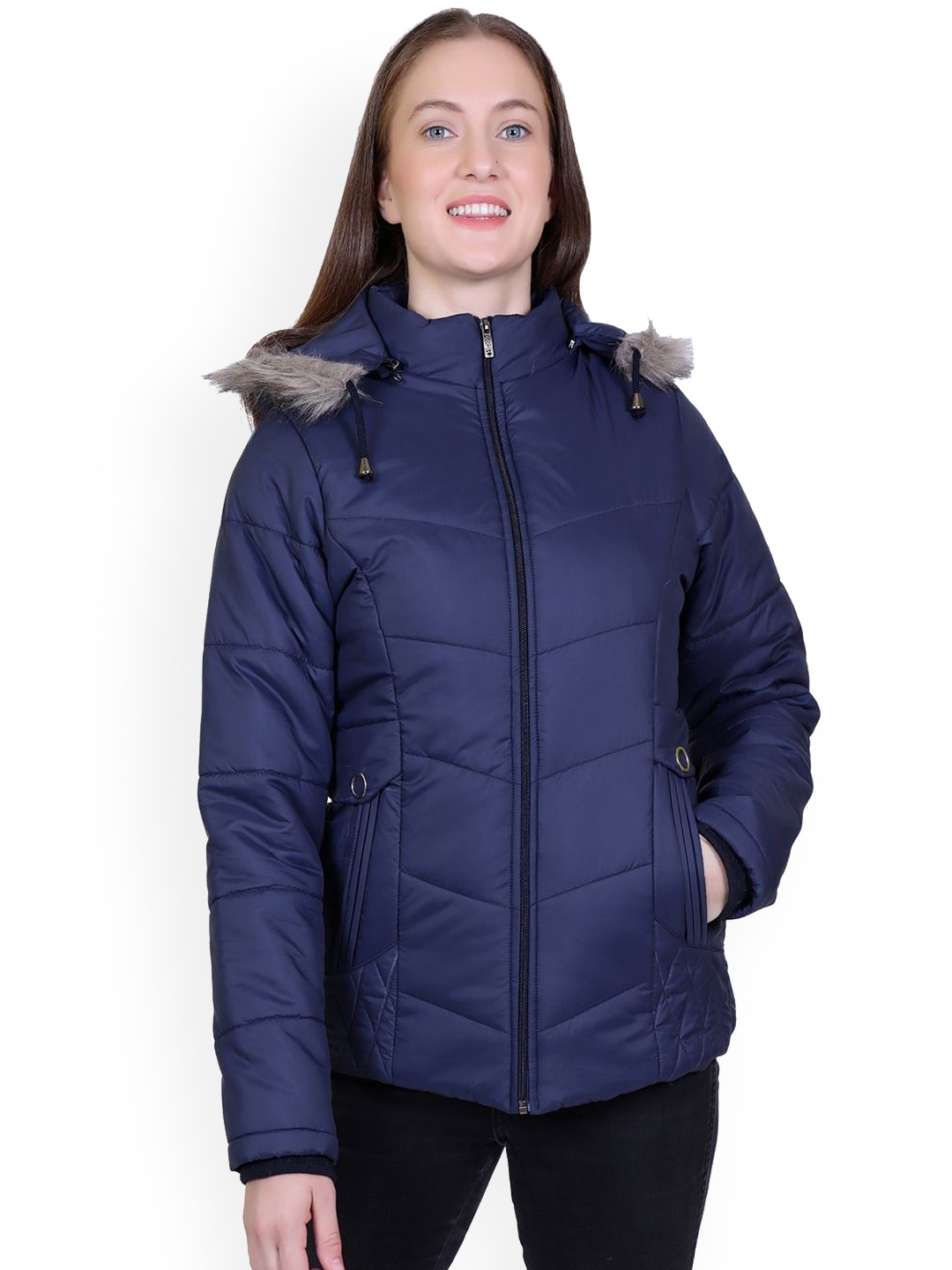 

PURPLEHUNT Women Floral Lightweight Longline Puffer Jacket, Navy blue
