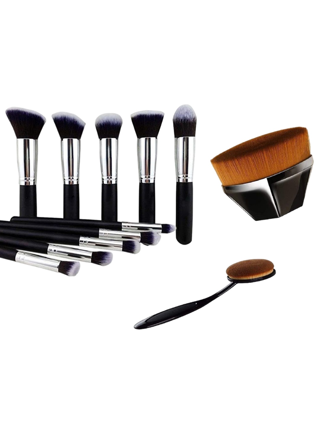

zemglam Set Of 10 Makeup Brushes Kit With 1 Oval Brush & 1 Blush Brush, Silver