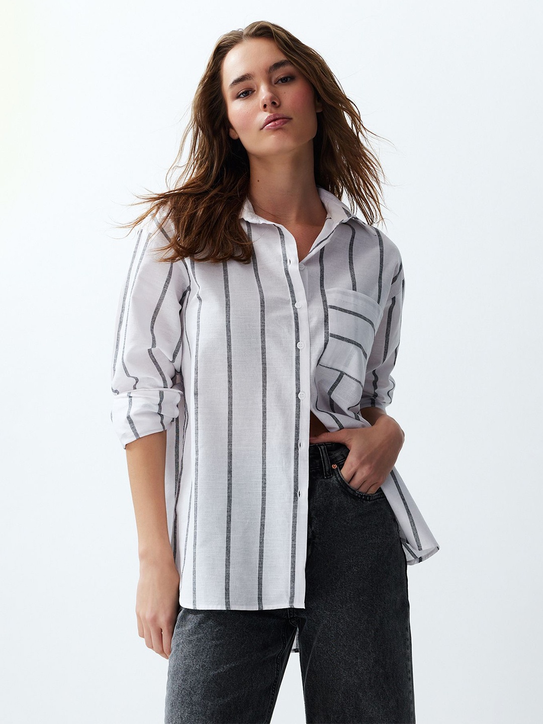 

Trendyol Women Opaque Striped Casual Shirt, Na