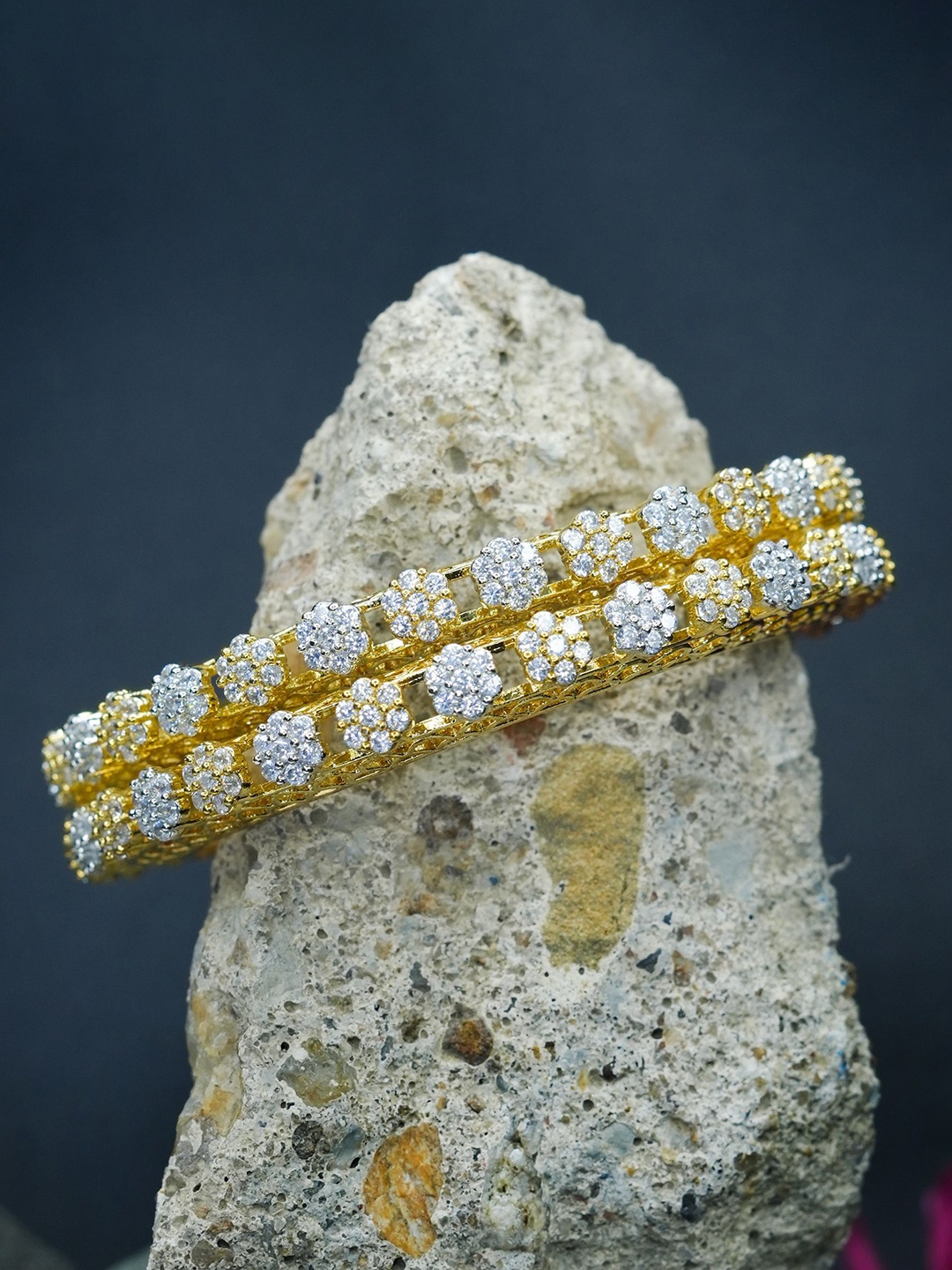 

Zevarly Set Of 2 Gold-Plated American Diamond Studded Bangles