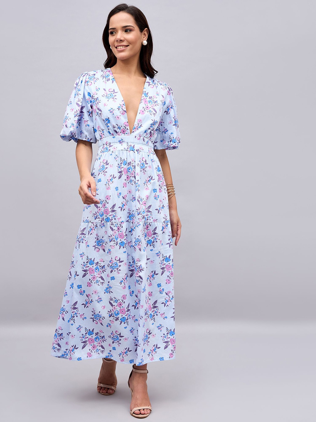 

STYLE BLUSH Floral Print Puff Sleeve Maxi Dress, Lavender