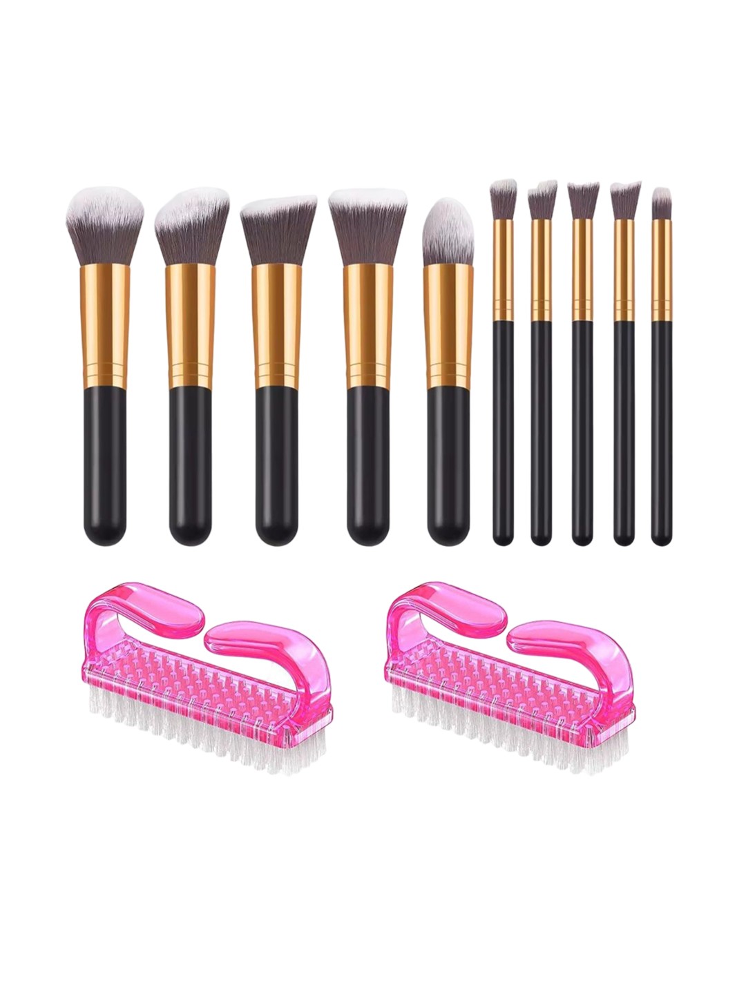 

zemglam Set Of 10 Makeup Brushes With Nail Cleaning Brush, Gold