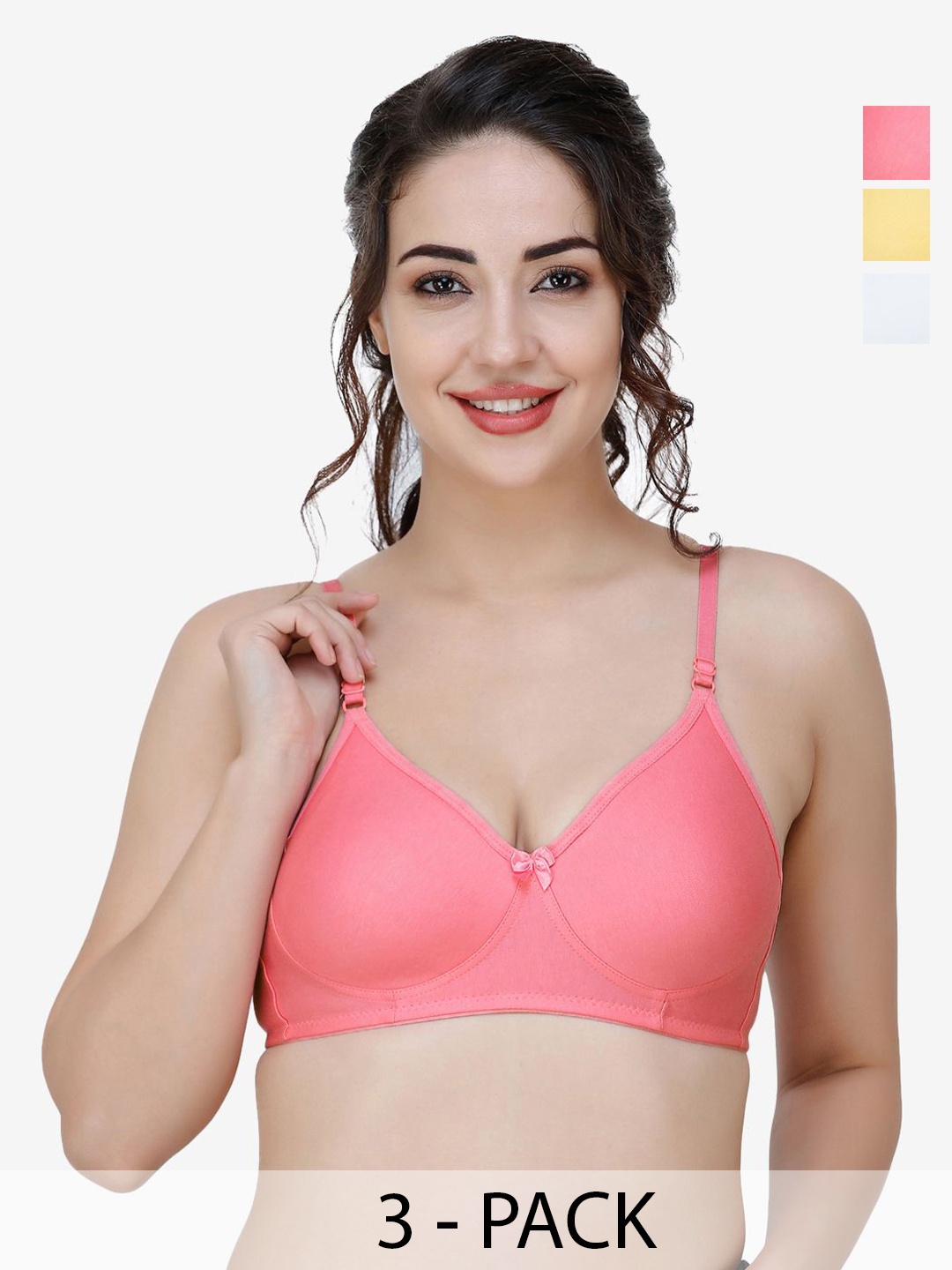 

Docare Women Pack of 3 Full Coverage T-shirt Non Padded Bra, Peach