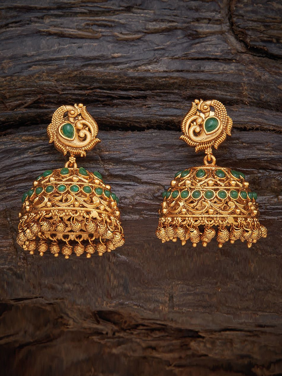 

Kushal's Fashion Jewellery Gold-Plated Antique Dome Shaped Jhumka