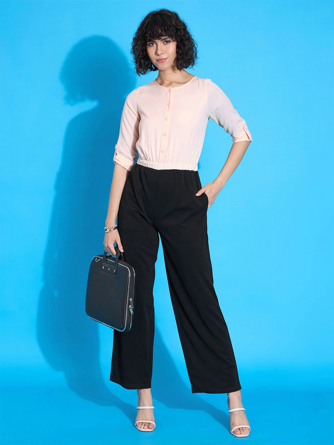 

SASSAFRAS worklyf Round Neck Sleek Utility Basic Jumpsuit, Peach