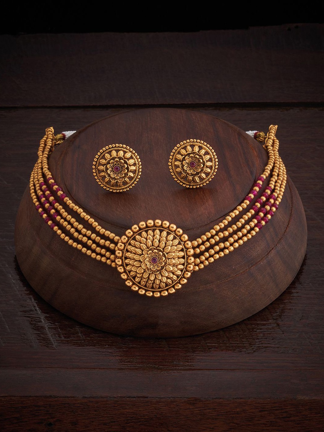 

Kushal's Fashion Jewellery Gold-Plated Ruby Studded & Beaded Jewellery Set