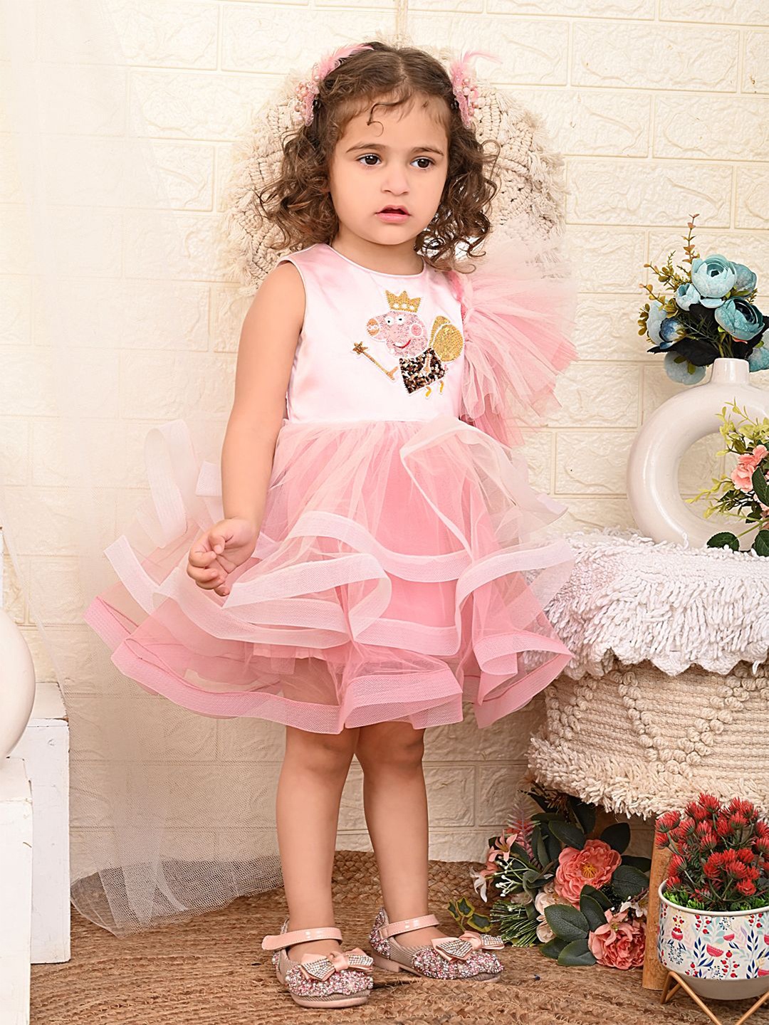 

Bedtime story Girls Net Fit & Flare Dress, Pink