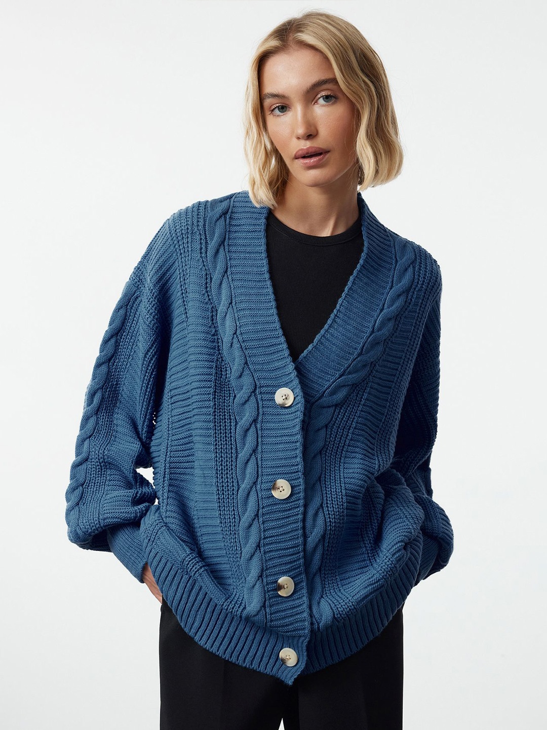 

Trendyol Women Cable Knit Cardigan, Blue