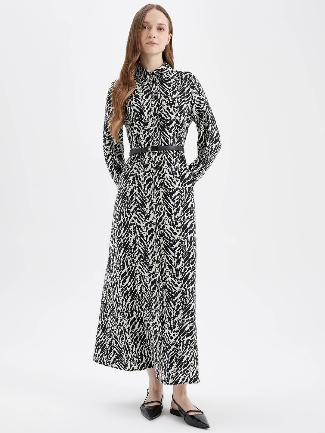 

DeFacto Animal Print Maxi Dress, Black