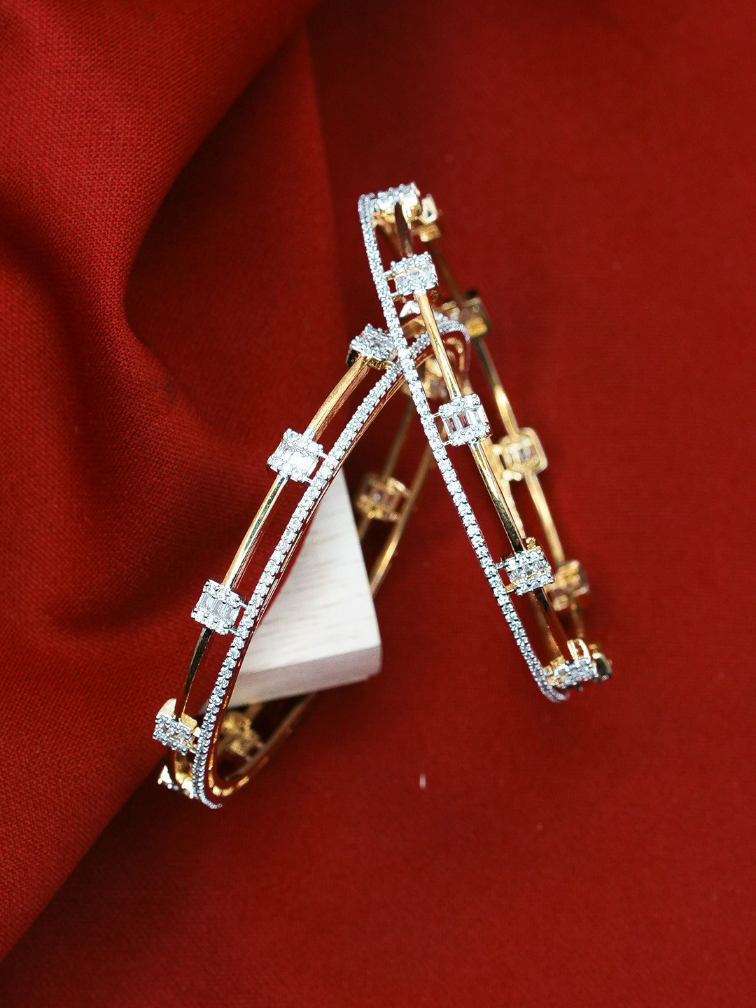 

Zevarly Set Of 2 Gold & Silver-Plated American Diamond Studded Bangles