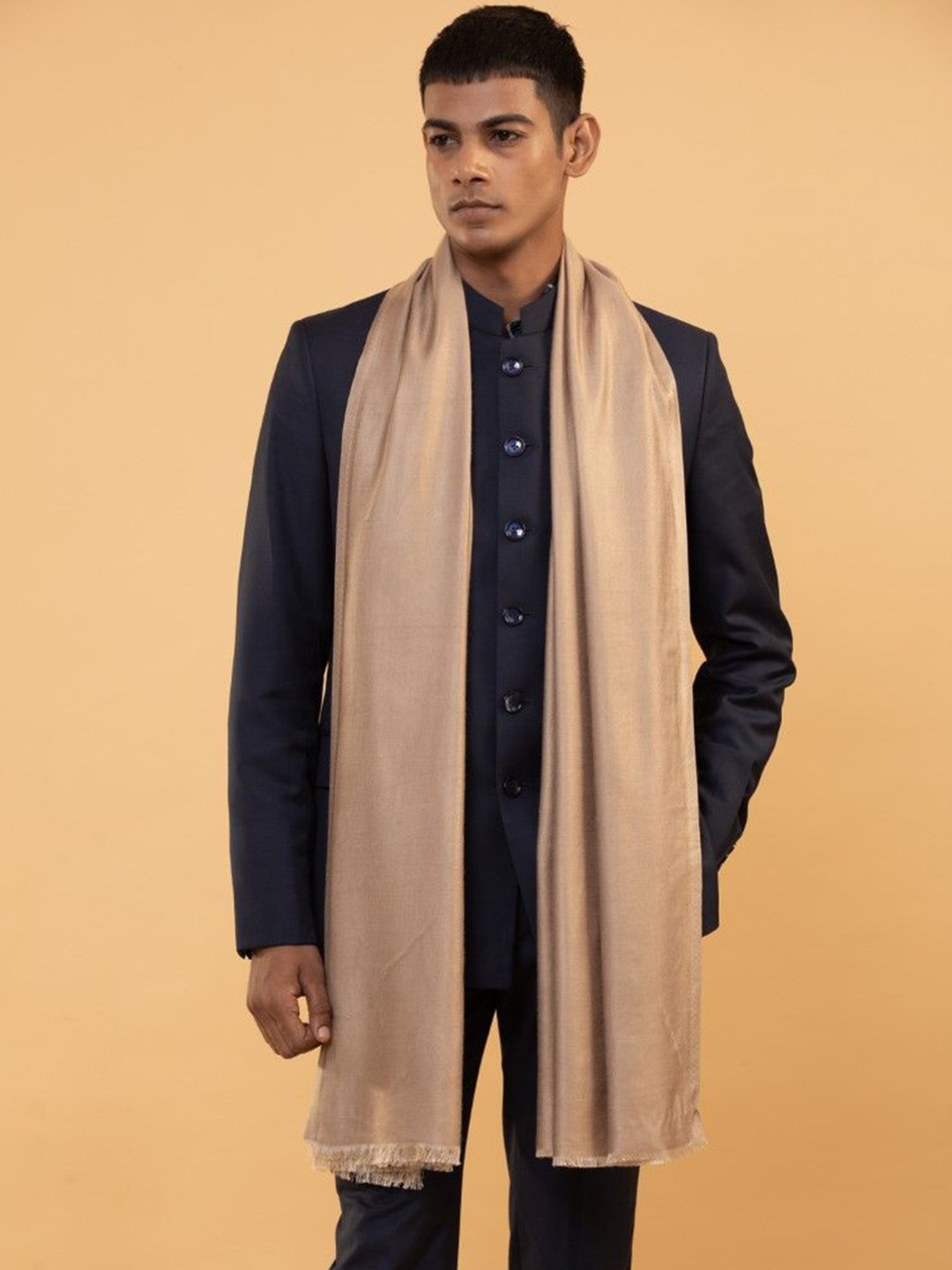 

MODARTA Woven Design Fringed Border Shawl, Beige