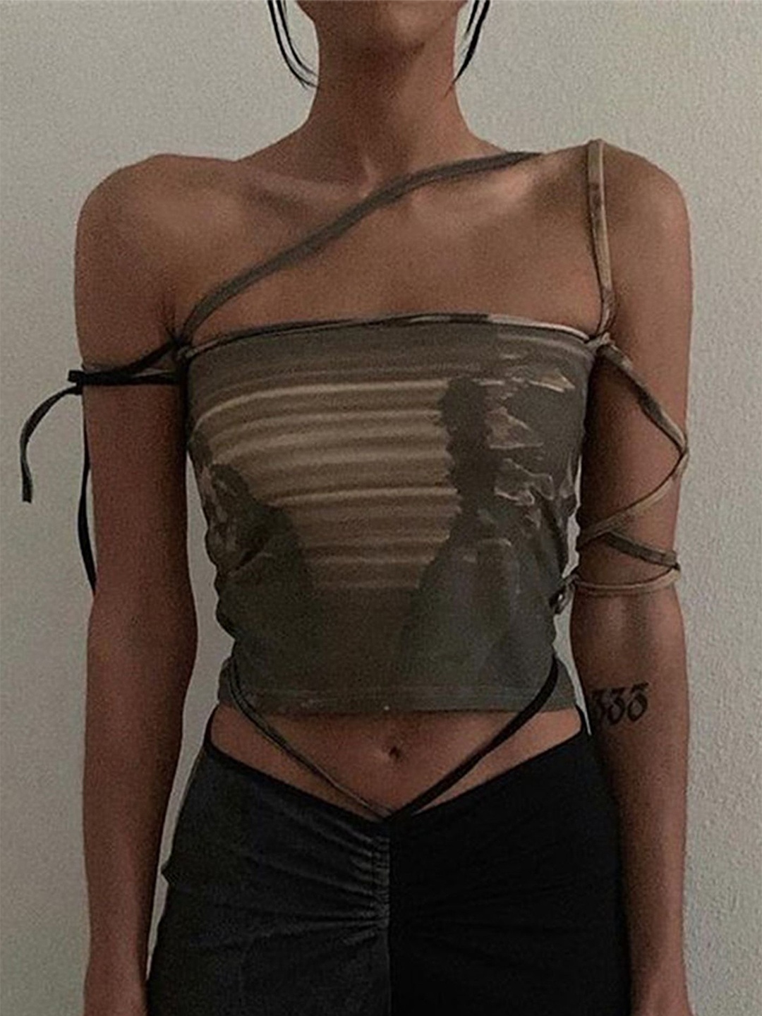 

LULU & SKY Striped Off-Shoulder Crop Top, Green