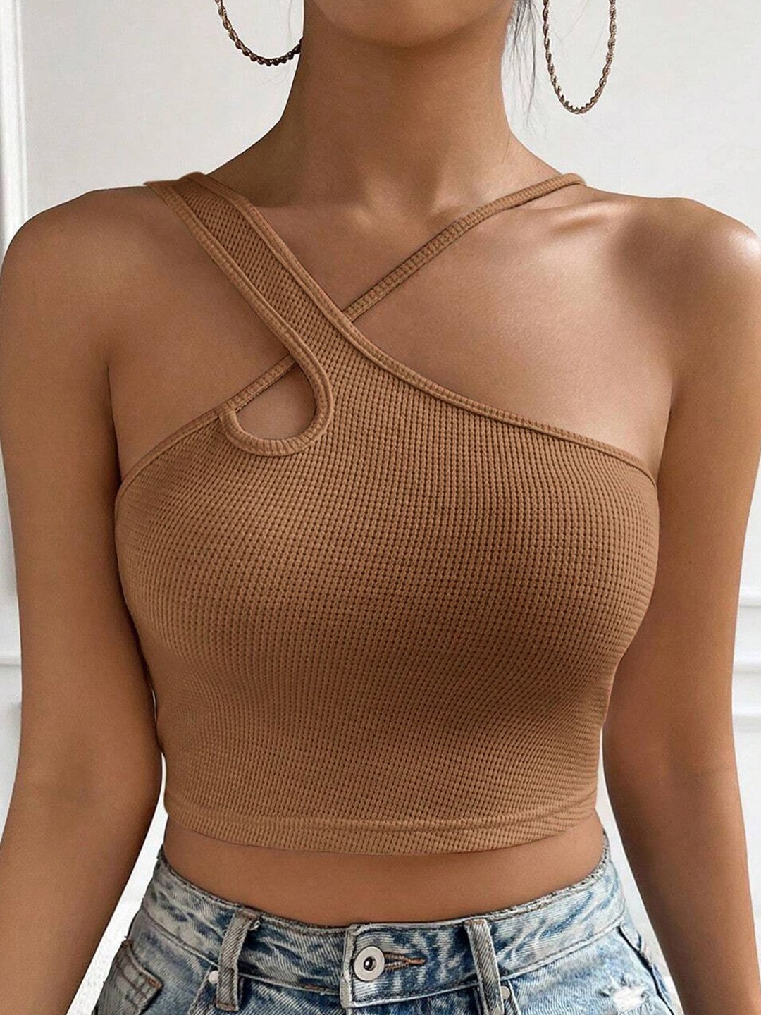 

LULU & SKY Halter Neck Crop Top, Brown