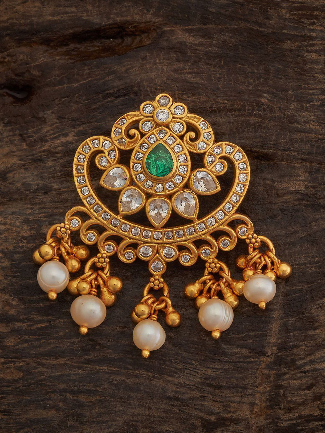 

Kushal's Fashion Jewellery 92.5 Pure Silver Gold-Plated Stone Studded Contemporary Pendant