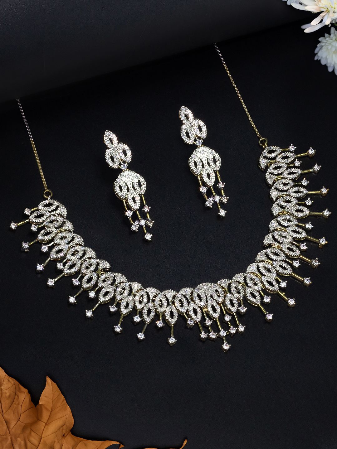 

PRIVIU Gold-Plated American Diamond-Studded Jewellery Set