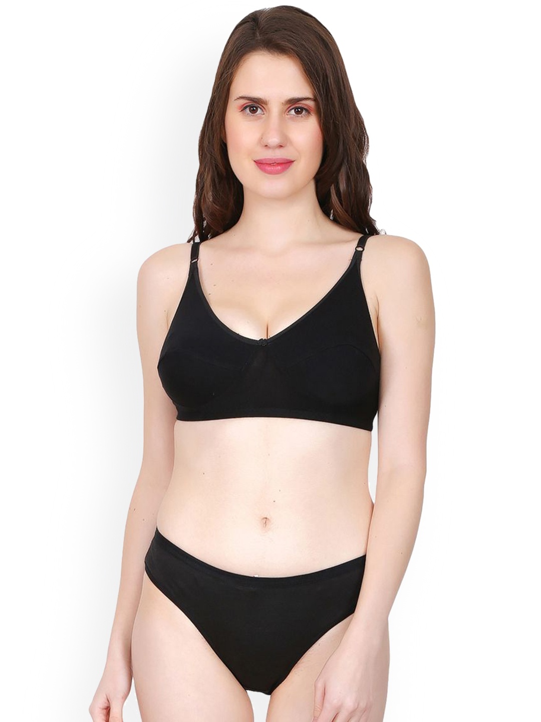 

chia fashions Padded Cotton Lingerie Set, Black