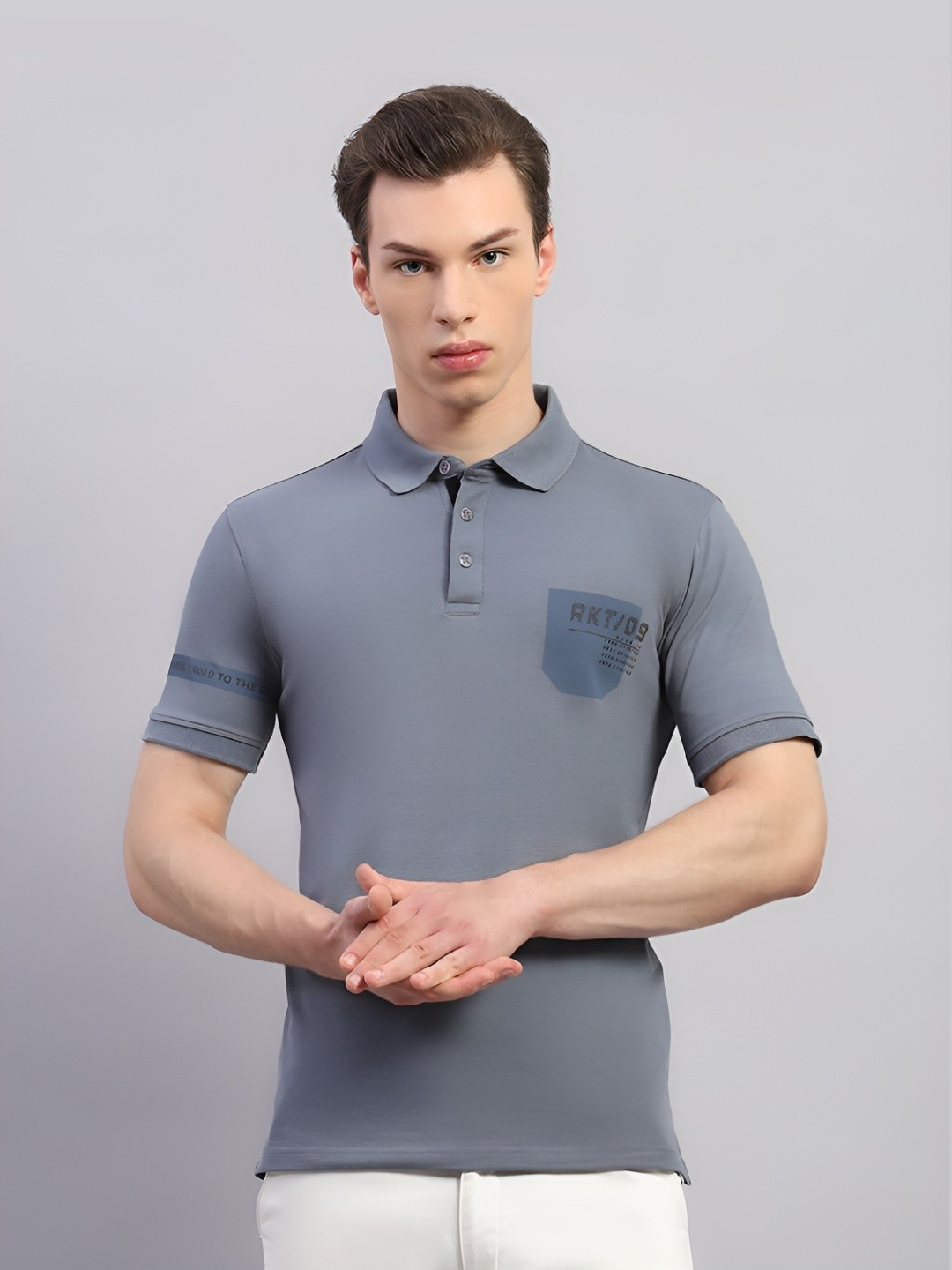 

rock.it Men Solid Polo Collar Cotton T-shirt, Grey