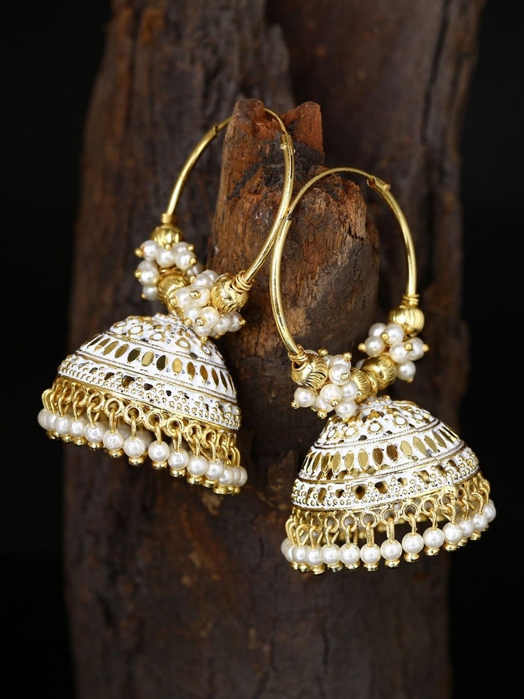 

ANIKAS CREATION Gold Plated Beaded Dome Shaped Enamelled Jhumkas