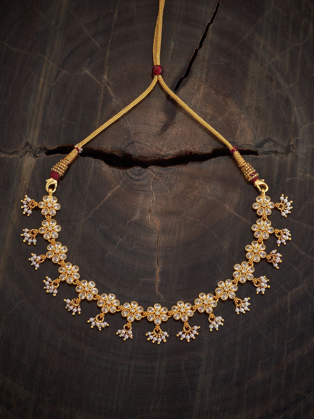 

Kushal's Fashion Jewellery 92.5 Pure Silver Gold-Plated Studded & Beaded Antique Necklace