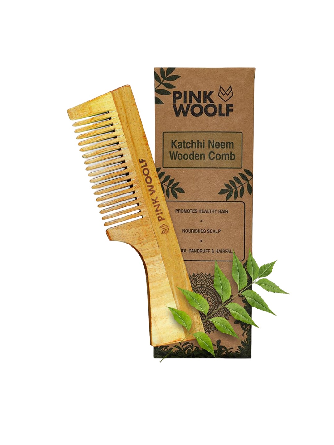

PINK WOOLF Katchhi Neem Wooden Hair Comb For Healthy Hair, Camel brown